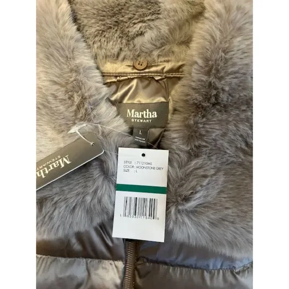 Martha Stewart Harvest +Holiday Cap Sleeve Puffer Vest Moonstone Grey SZ L NEW - Picture 3 of 5
